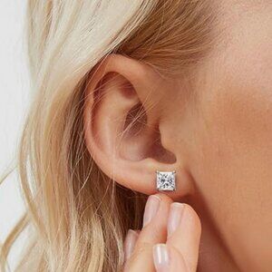 Gemsme 3 Pairs Princess Cut Cubic Zirconia Stud Earrings for Women- 18K Gold